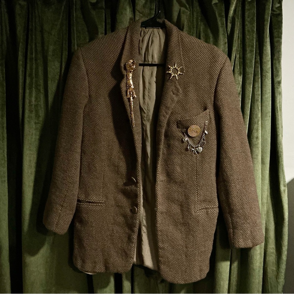 Textured Light Brown Vintage Mani Saks Fifth Wool Blazer